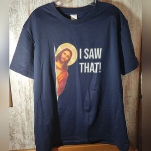 Jesus Meme Dark Navy Blue Graphic Tee - "I Saw That"